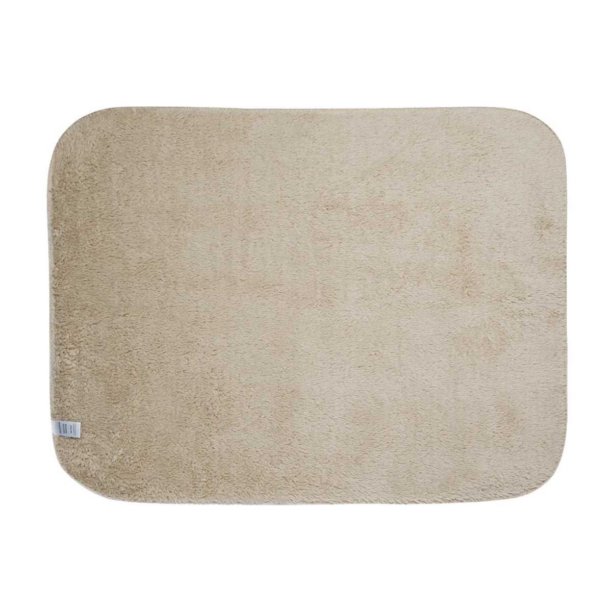 60 by 80 inch rainbow camo blanket, back view showing solid beige sherpa backing and rounded corners.