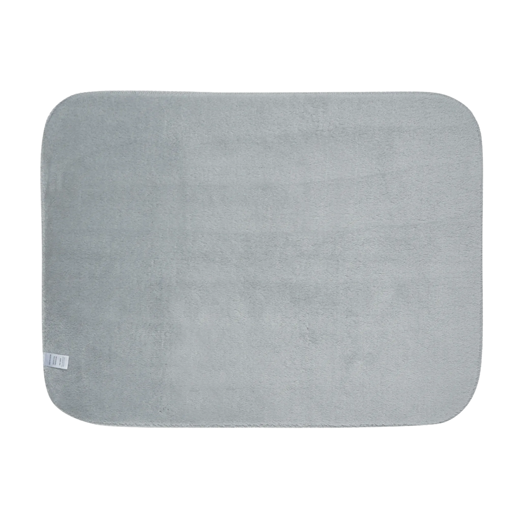 60 by 80 inch rainbow camo blanket, back view showing solid grey sherpa backing and rounded corners.