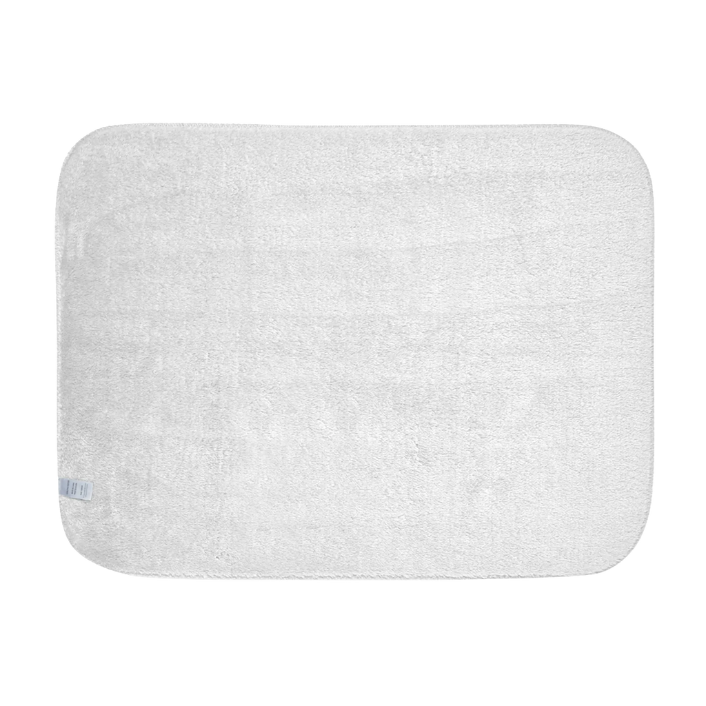 60 by 80 inch rainbow camo blanket, back view showing solid white sherpa backing and rounded corners.