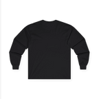Black long sleeve tee with a plain back, back flat lay.