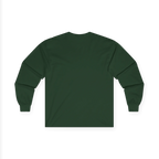 Forest green long sleeve tee with a plain back, back flat lay.