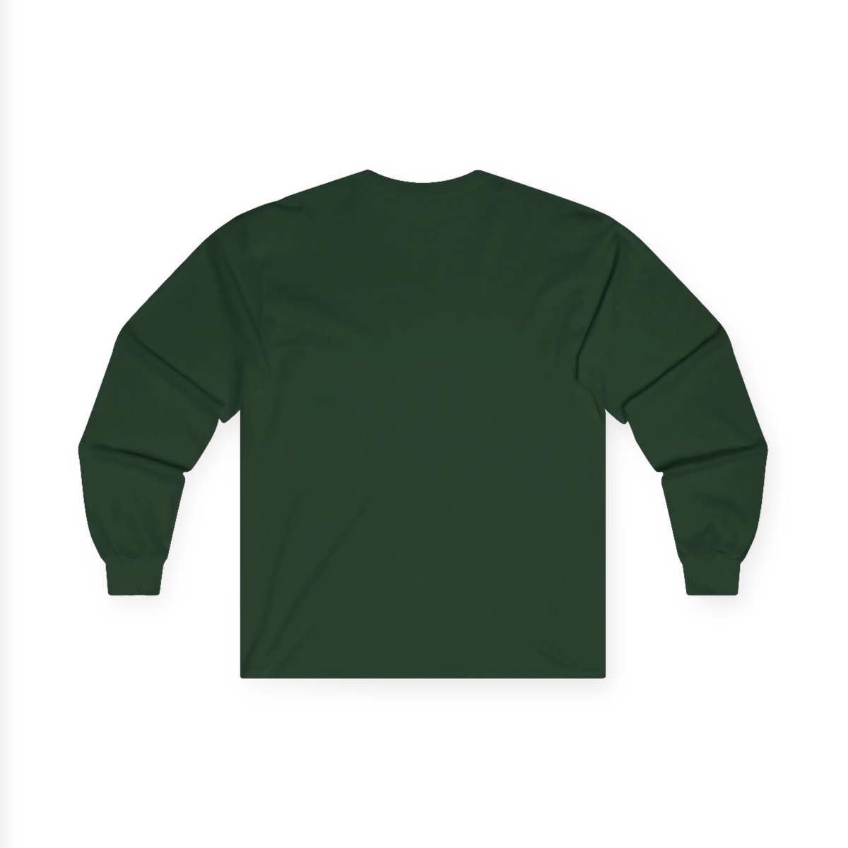 Forest green long sleeve tee with a plain back, back flat lay.