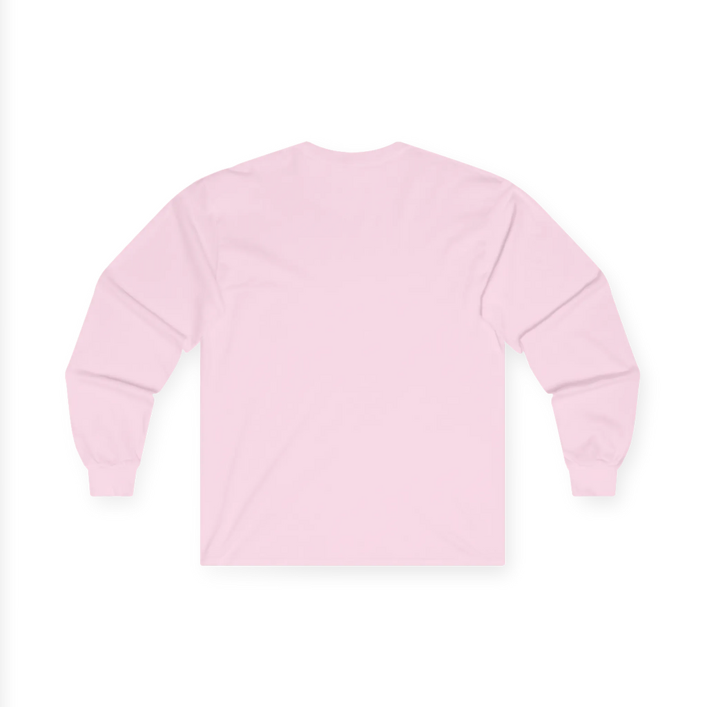Light pink long sleeve tee with a plain back, back flat lay.