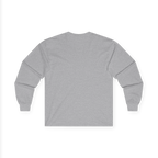 Sport grey long sleeve tee with a plain back, back flat lay.