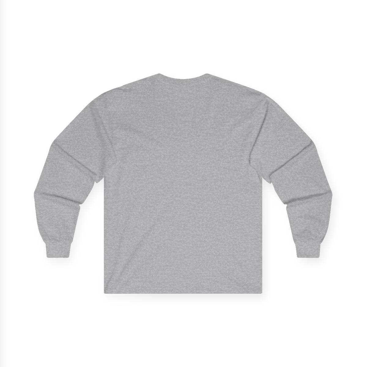 Sport grey long sleeve tee with a plain back, back flat lay.