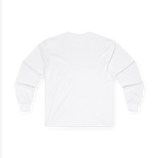 White long sleeve tee with a plain back, back flat lay.