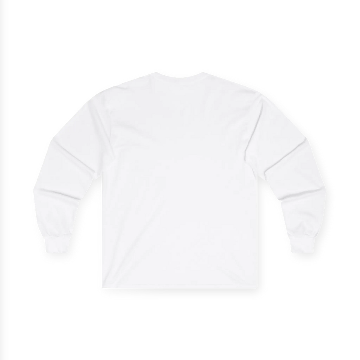 White long sleeve tee with a plain back, back flat lay.