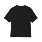 Black boxy T-shirt with a plain, unprinted back, back view.