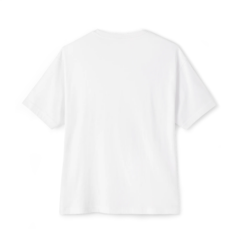 White boxy T-shirt with a plain, unprinted back, back view.