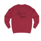 Red Hot Chili Love is Peace crewneck sweatshirt, handwritten Love is Peace graphic, crew neck, front view.
