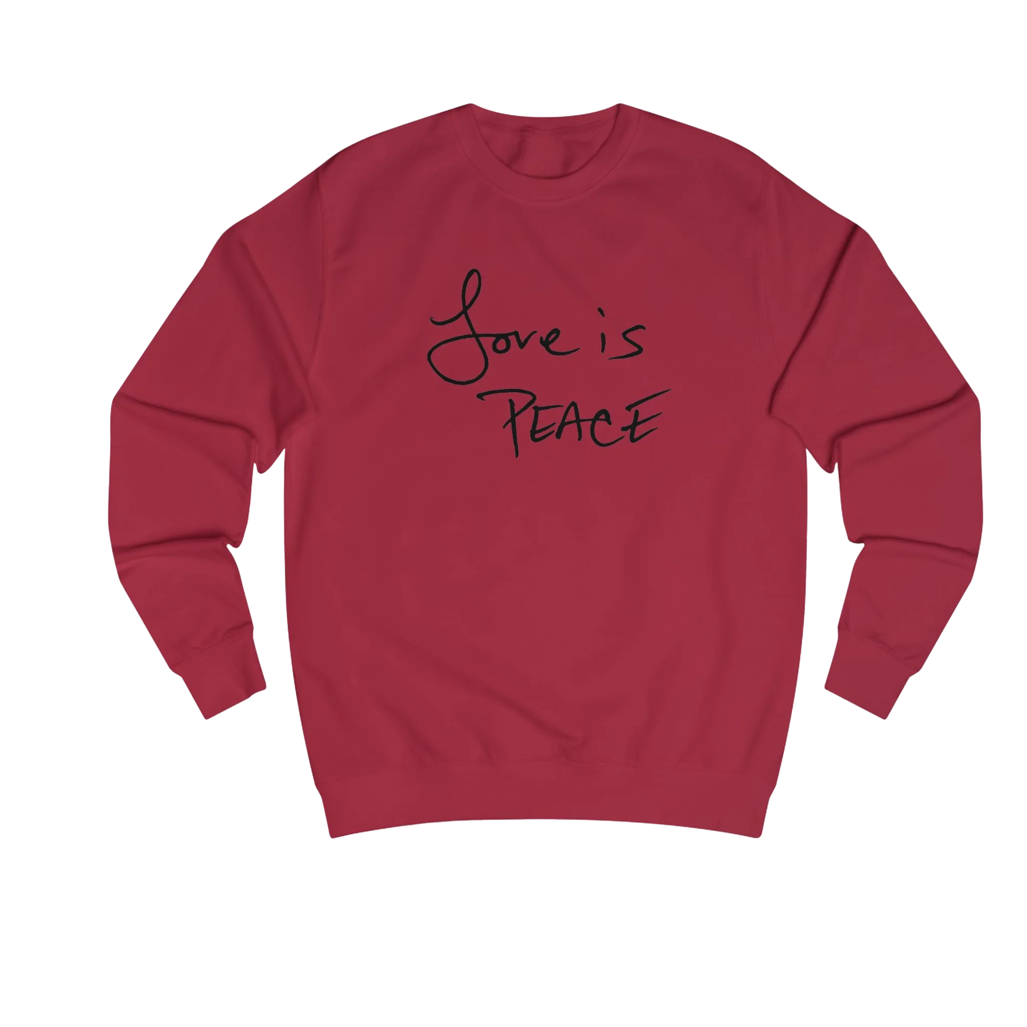 Red Hot Chili Love is Peace crewneck sweatshirt, black print, front view.