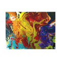 A front preview of the 24x18 "Red Rain" Abstract Canvas Wall Art Decor Showcasing red tones, purples, yellows, bronze, blacks and blue tones on a 1.25 inch canvas.