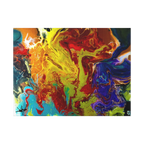 A front preview of the 24x18 "Red Rain" Abstract Canvas Wall Art Decor Showcasing red tones, purples, yellows, bronze, blacks and blue tones on a 1.25 inch canvas.