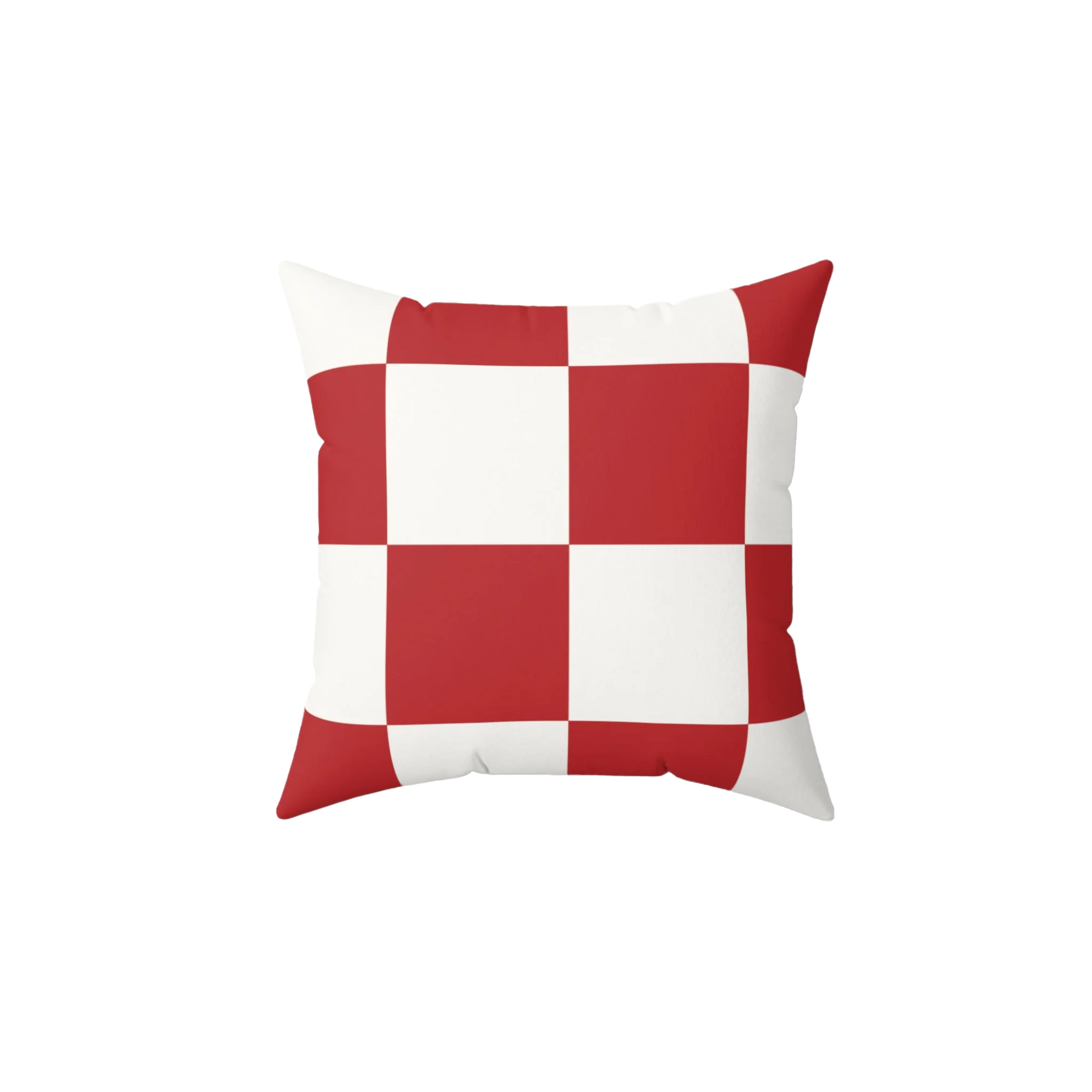 Red White Checkered Faux Suede Pillow, back view.
