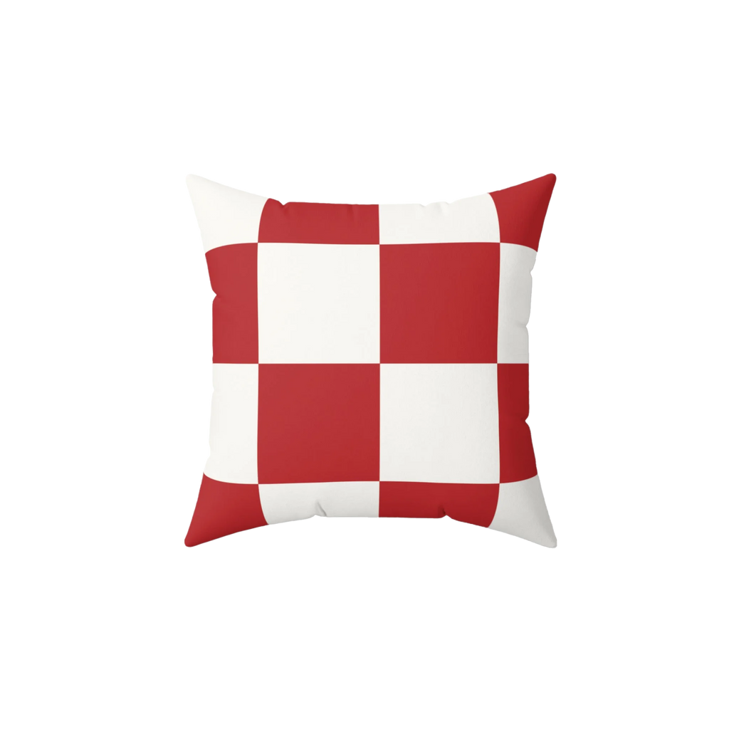 Red White Checkered Faux Suede Pillow, front view.