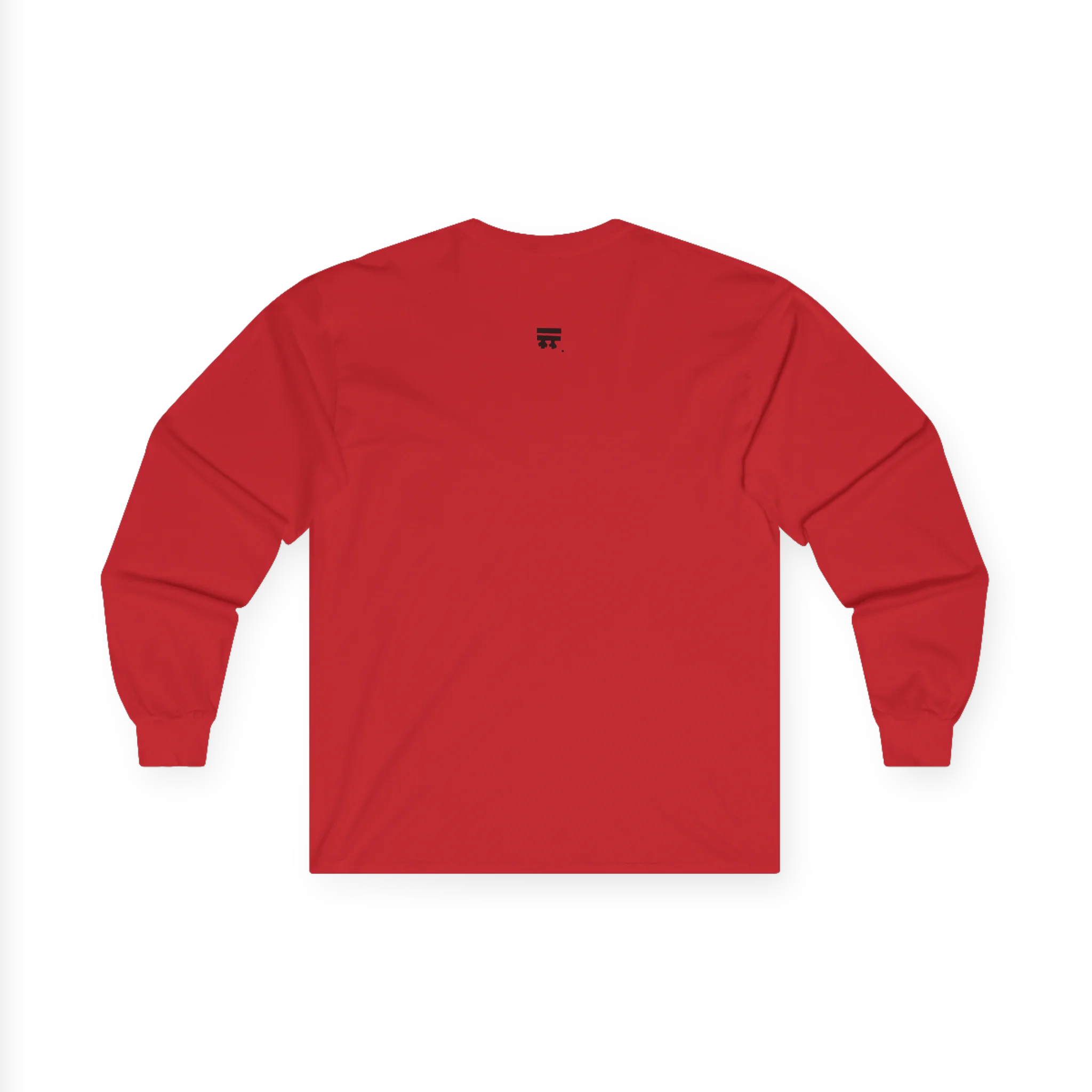 Red Women's Rights long sleeve tee, handwritten Womens Rights Are Human Rights graphic, crew neck, back view.