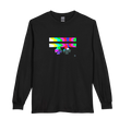 Black Retro Glitch long sleeve tee, FREEBRD logo in analog TV static glitch graphic, crew neck, front view.