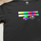 Black Retro Glitch long sleeve tee, FREEBRD logo in analog TV static glitch graphic, crew neck, texture detail view.