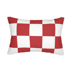 Retro red white checker lumbar pillow, back view.