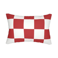 Retro red white checker lumbar pillow, front view.