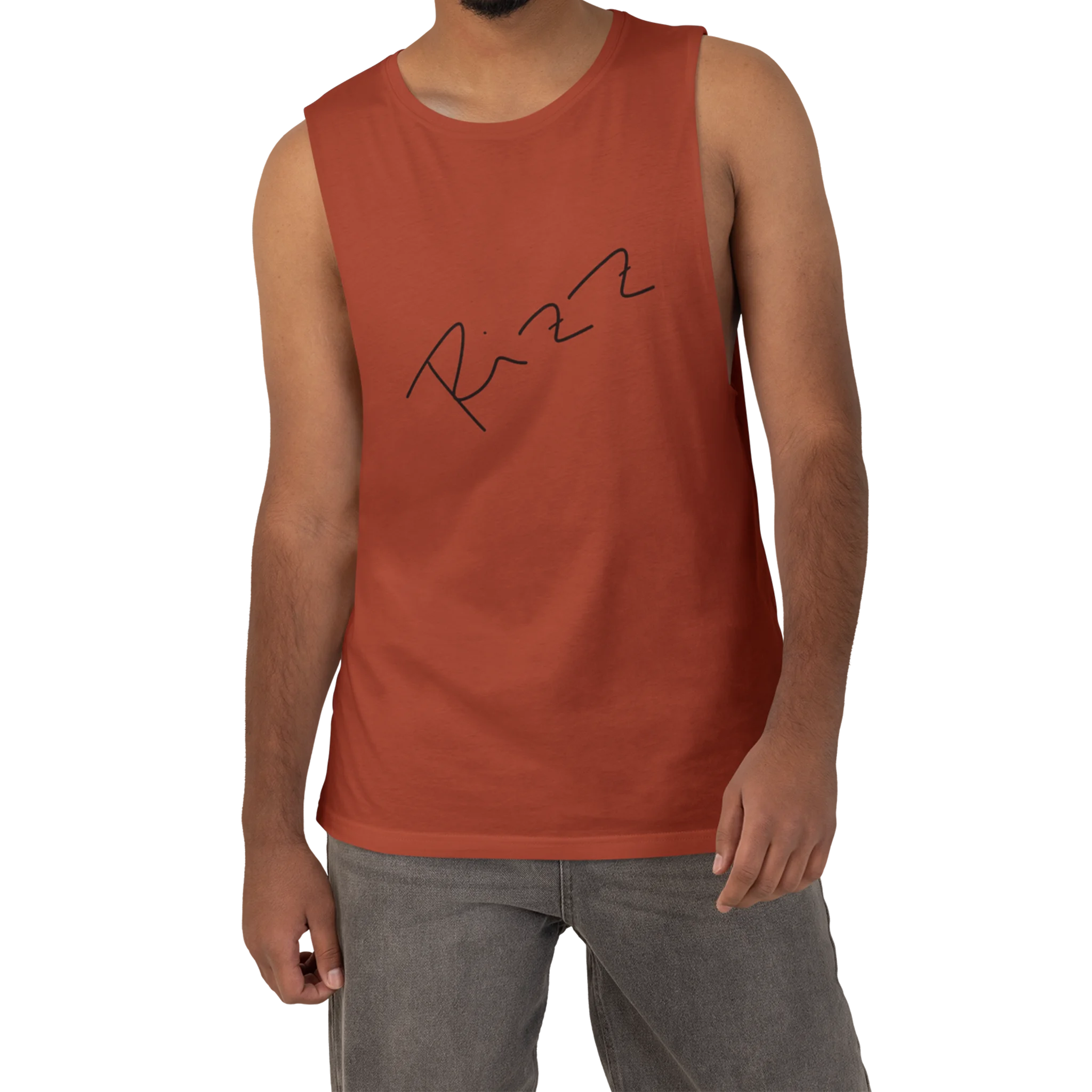 "Rizz Lucy Panda" 02.1 Edition Barnard Tank Top by FREEBRD — autumn lifestyle front, handwritten Rizz signature, relaxed fit on model.