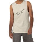 "Rizz Lucy Panda" 02.1 Edition Barnard Tank Top by FREEBRD — ecru lifestyle front, handwritten Rizz signature, relaxed fit on model.