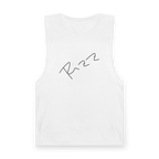"Rizz Lucy Panda" 02.1 Edition Barnard Tank Top by FREEBRD — white, handwritten Rizz signature front, front view.