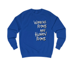Royal Blue Women's Rights sweatshirt, Womens Rights Are Human Rights graphic handwritten in white text, crew neck, front view.