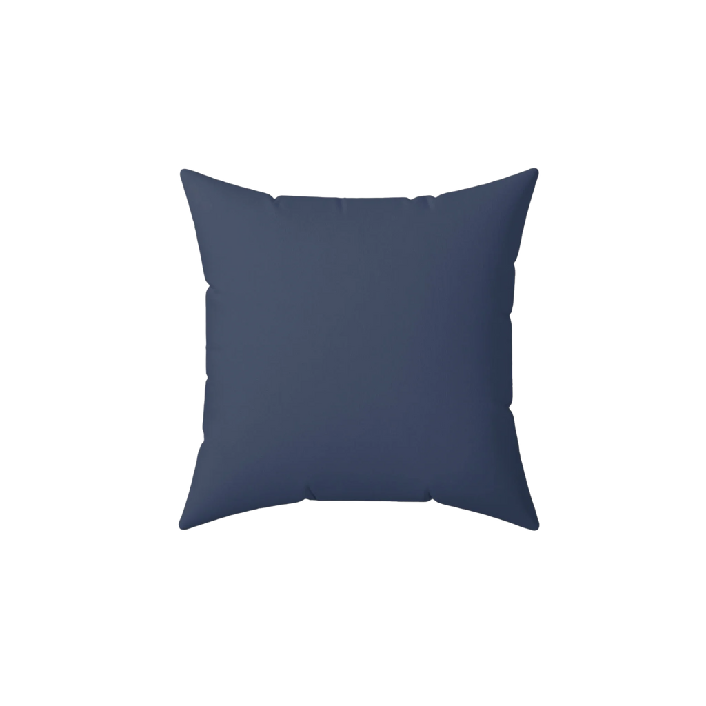 Rugged blue faux suede throw pillow, back view.