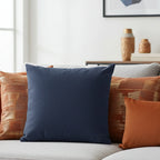 Rugged Blue faux suede pillowcase styled on a couch in a modern living room.