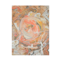 The front view of the 'Rustic Petal' Abstract FREEBRD 30x40 wall art piece with a 1.25 inch thickness showing vivid swirling acrylic paint texture in coral, gold, silver, and beige.