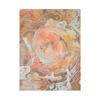 The front view of the 'Rustic Petal' Abstract FREEBRD 30x40 wall art piece with a 1.25 inch thickness showing vivid swirling acrylic paint texture in coral, gold, silver, and beige.