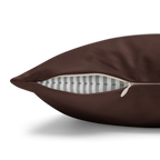 Saddle Brown faux suede pillow case, zipper view.