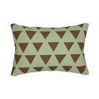 Sage chocolate triangle pattern lumbar pillow, back view.