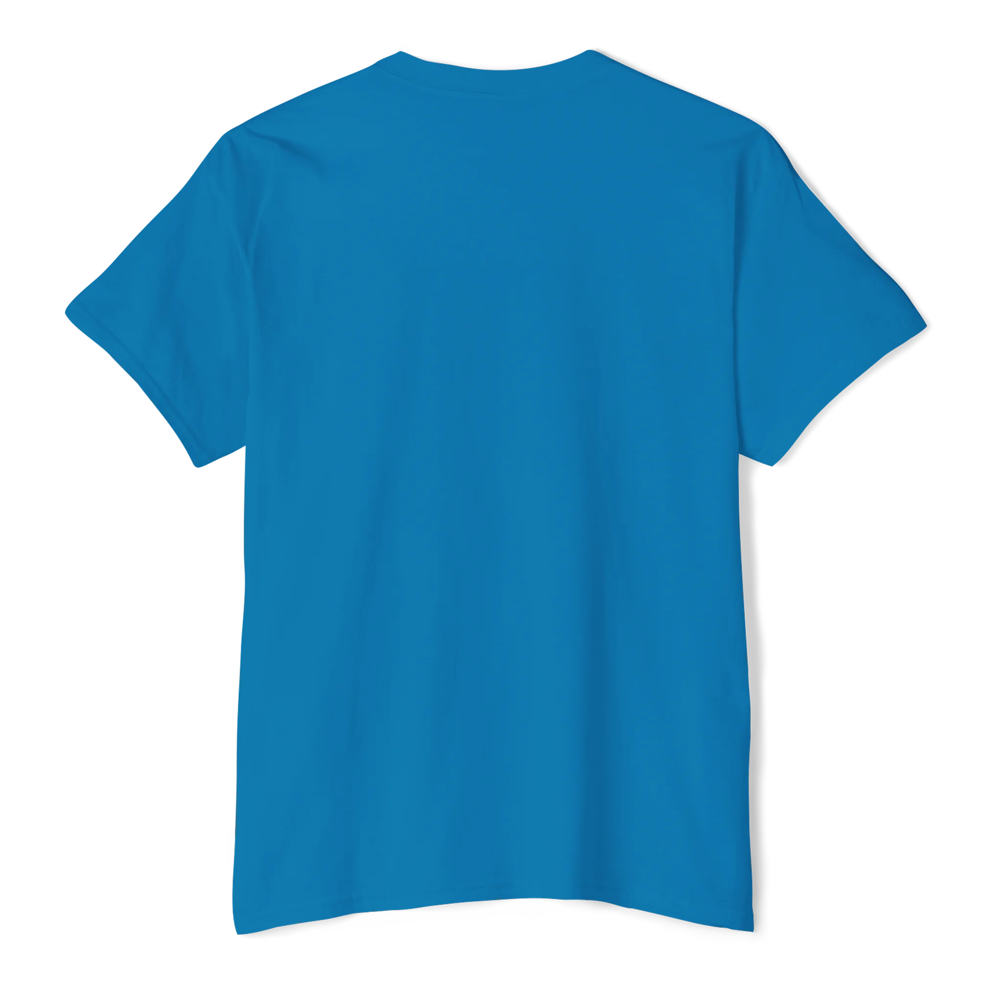 The plain back of a FREEBRD sapphire classic cotton pocket t-shirt.
