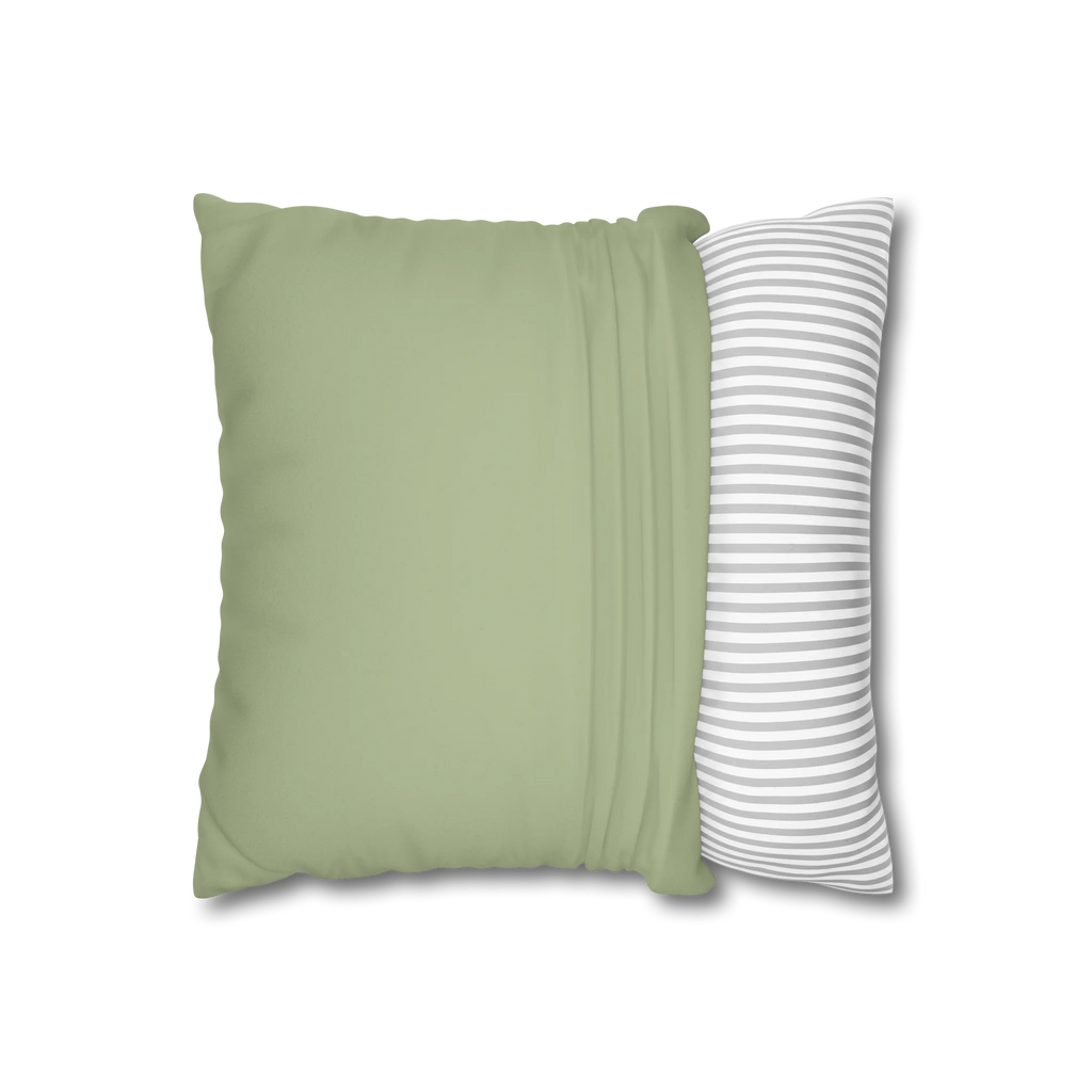 Schist Green faux suede pillowcase, open view.