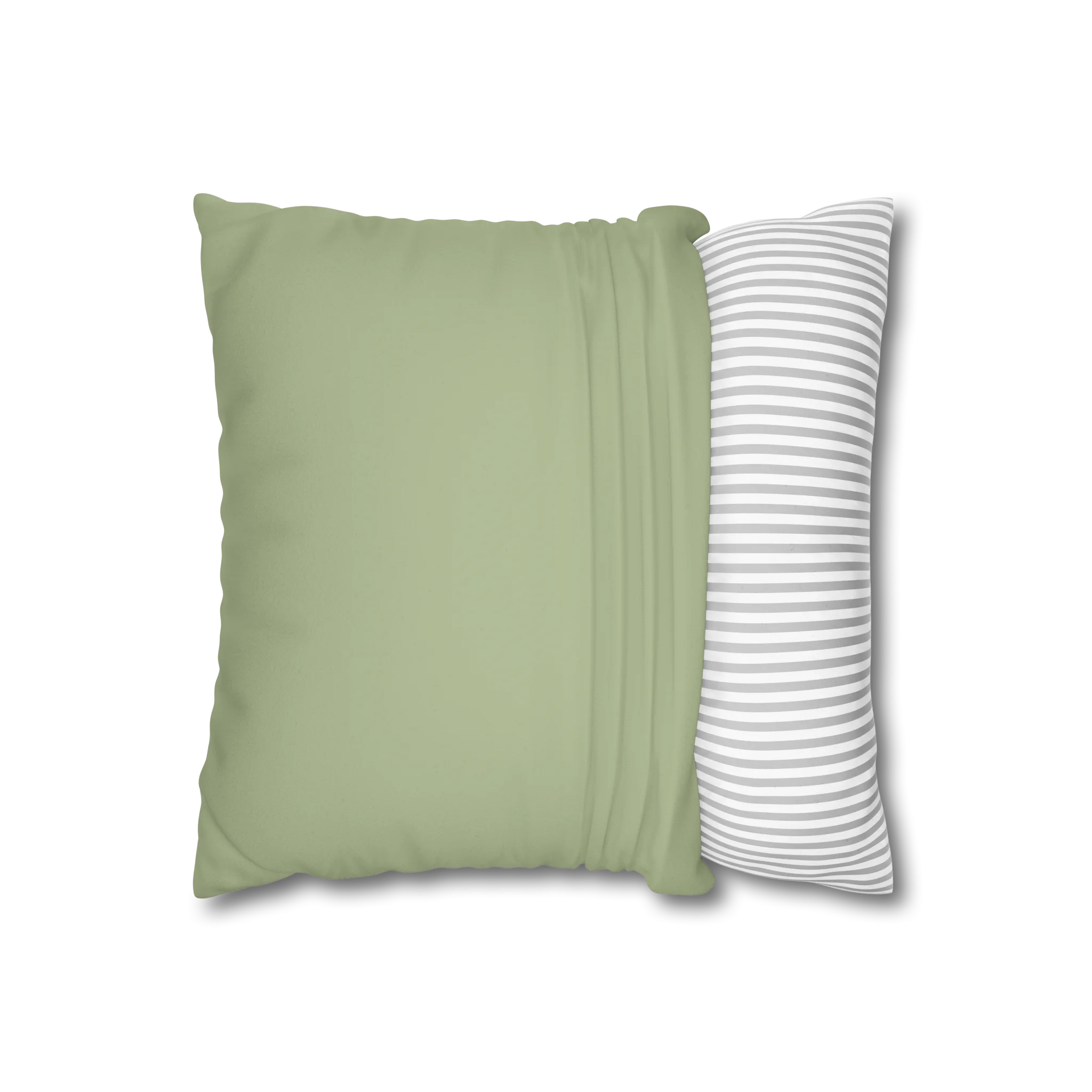 Schist Green faux suede pillowcase, open view.