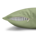 Schist Green faux suede pillowcase, zipper view.