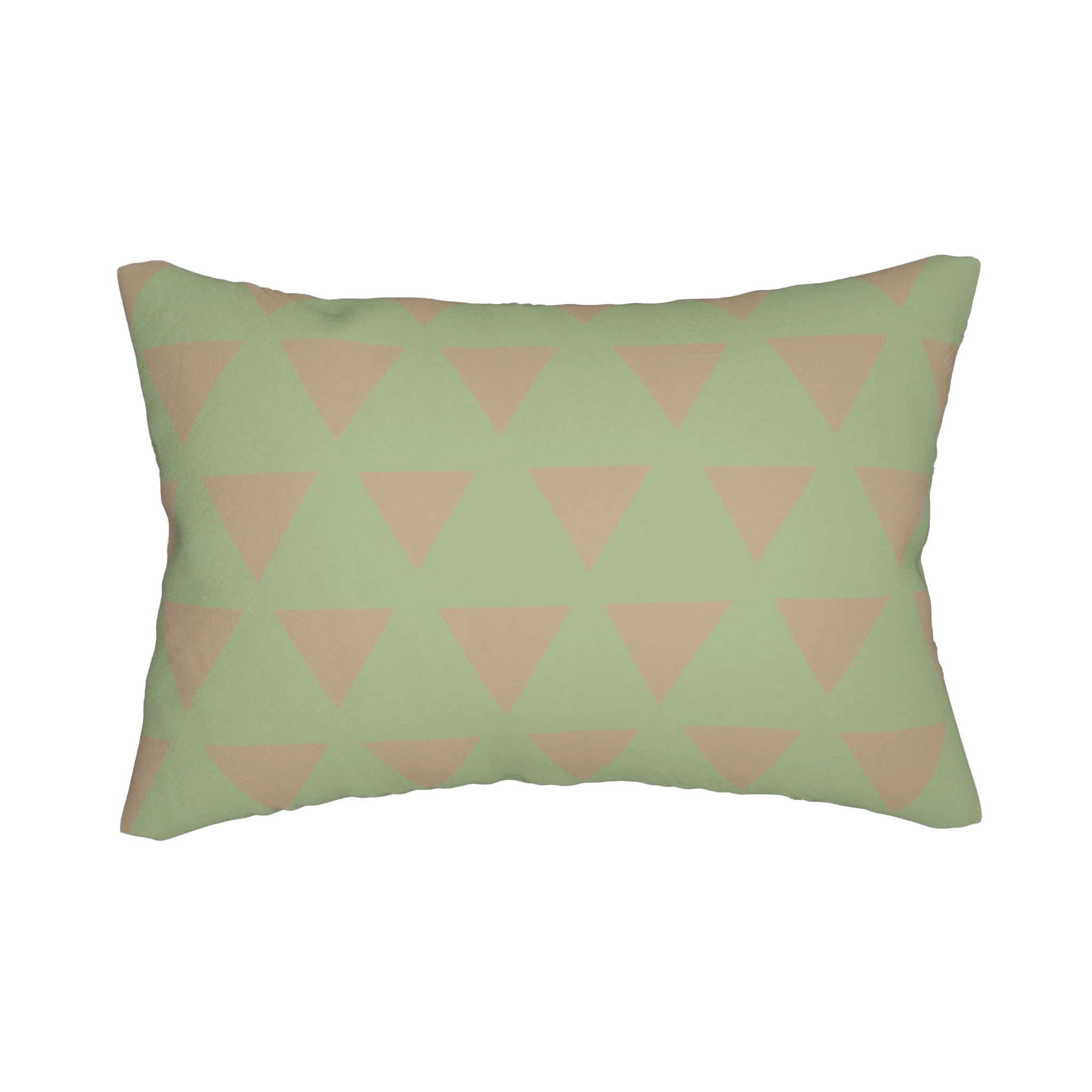 Schist Green triangle lumbar pillow, back view.