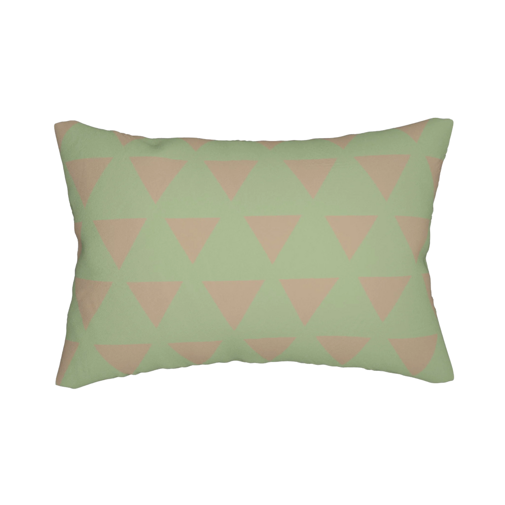 Schist Green triangle lumbar pillow, front view.