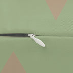 Schist Green triangle lumbar pillow, zipper view.