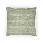 A horizontal view of the Schist Green and Off White pinstripe Woven Pillow showing a schist green background and ivory grey pinstripes.