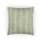A back view of the Schist Green and Off White pinstripe Woven Pillow showing a schist green background and ivory grey pinstripes.