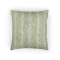 A front view of the Schist Green and Off White pinstripe Woven Pillow showing a schist green background and ivory grey pinstripes.