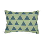 Schist green teal geometric triangle lumbar pillow, back view.