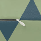 Schist green teal geometric triangle lumbar pillow, zipper view.