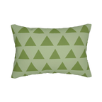 Schist olive green geometric triangle lumbar pillow, back view.