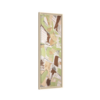 Side view of the "Slim Sage" Tall Framed Canvas Art by FREEBRD on a vertical canvas with a 1.25" thickness, showcasing abstract brushstroke textures in sage green, warm taupe, and muted brown, framed in a certified natural wood frame.