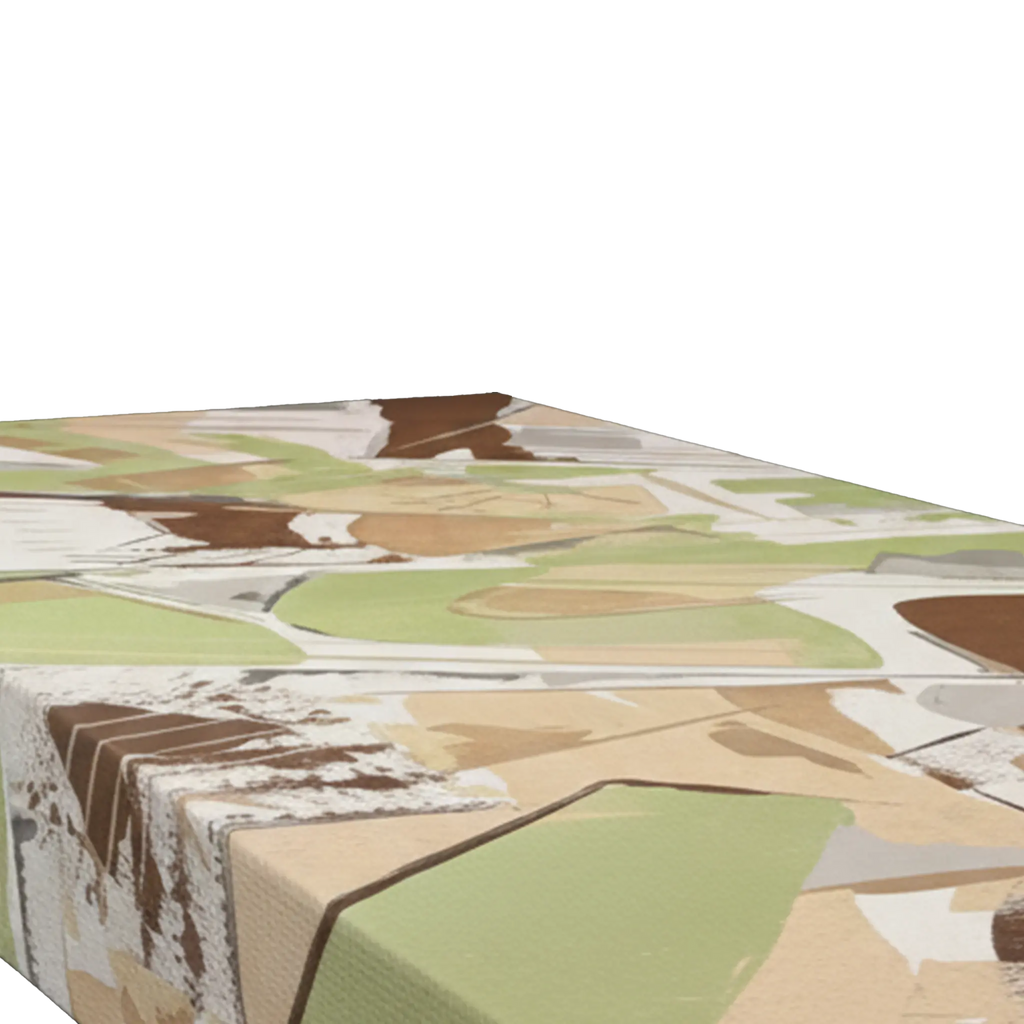 Side profile depth shot of Freebrd "Slim Sage" unframed abstract canvas art, 1.25" thick gallery-wrap canvas edge with clean white-wrapped sides — no frame — sage green, espresso brown, and jute tan palette knife scrape artwork wrap.