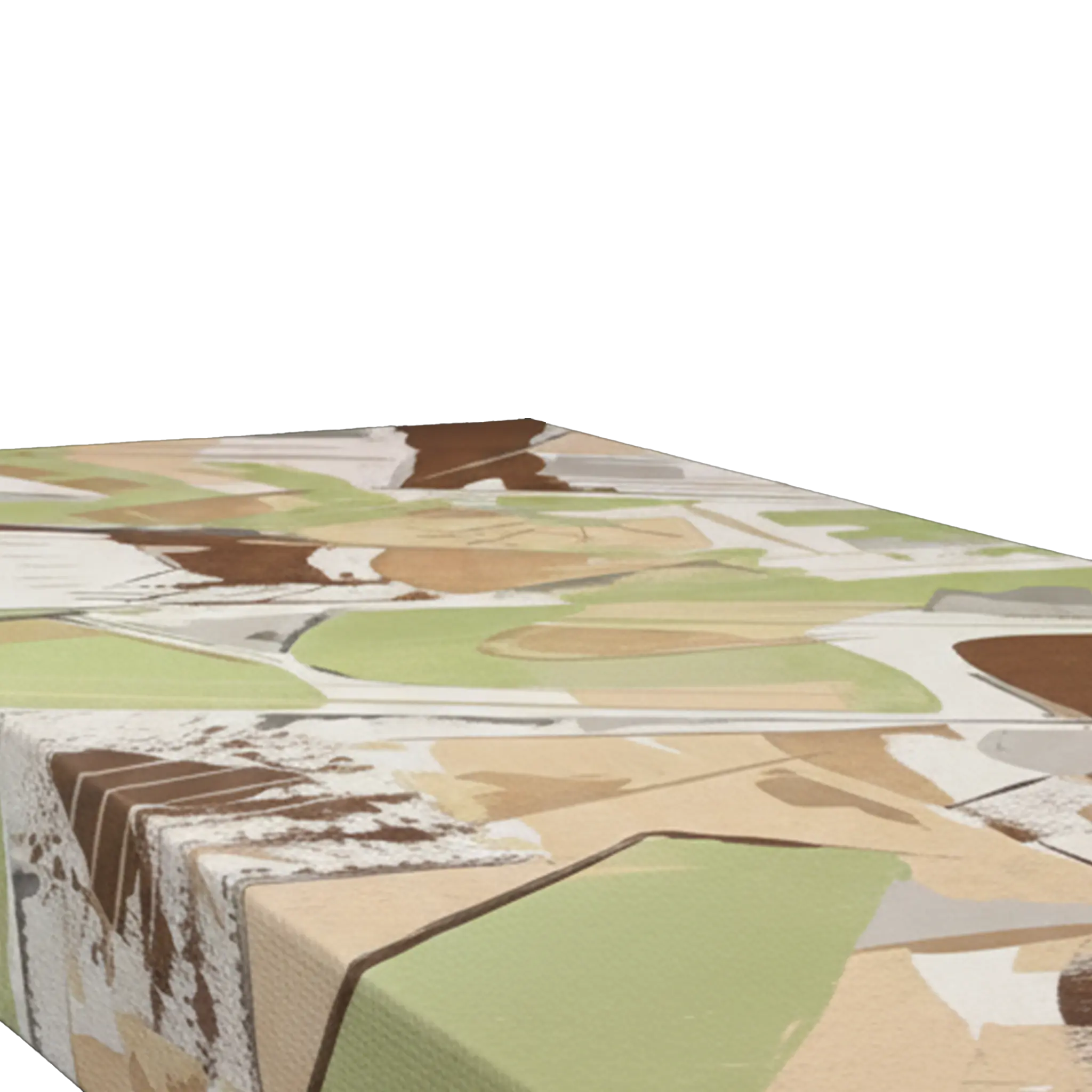 Side profile depth shot of Freebrd "Slim Sage" unframed abstract canvas art, 1.25" thick gallery-wrap canvas edge with clean white-wrapped sides — no frame — sage green, espresso brown, and jute tan palette knife scrape artwork wrap.